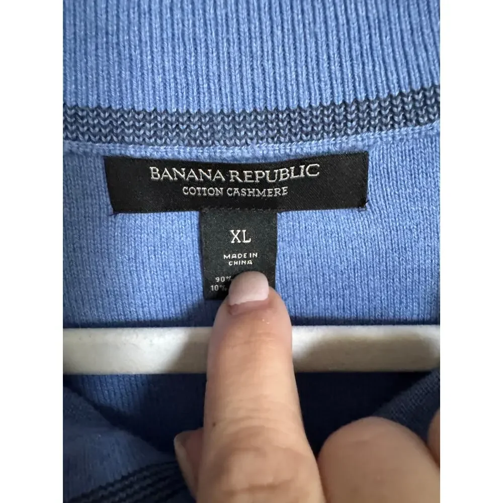 Banana Republic Cotton Cashmere Quarter‎ Button Up Men's Heavy Knit Size XL Blue